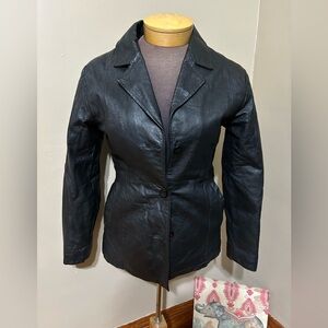 Vtg Serge Platini Milan Italy Women’s Black Leather Coat  Sz S